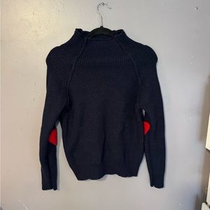 Turtle Neck, heart elbow patch sweater
From amazon
Fits like a M/L